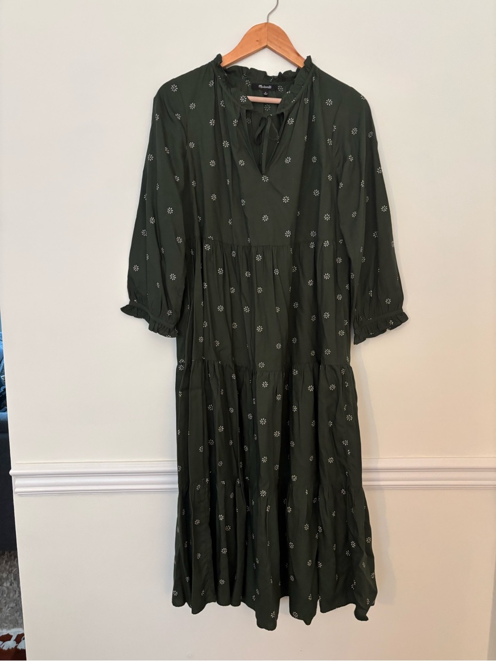 Madewell Dark Olive Green Floral Tiered Maxi Dress